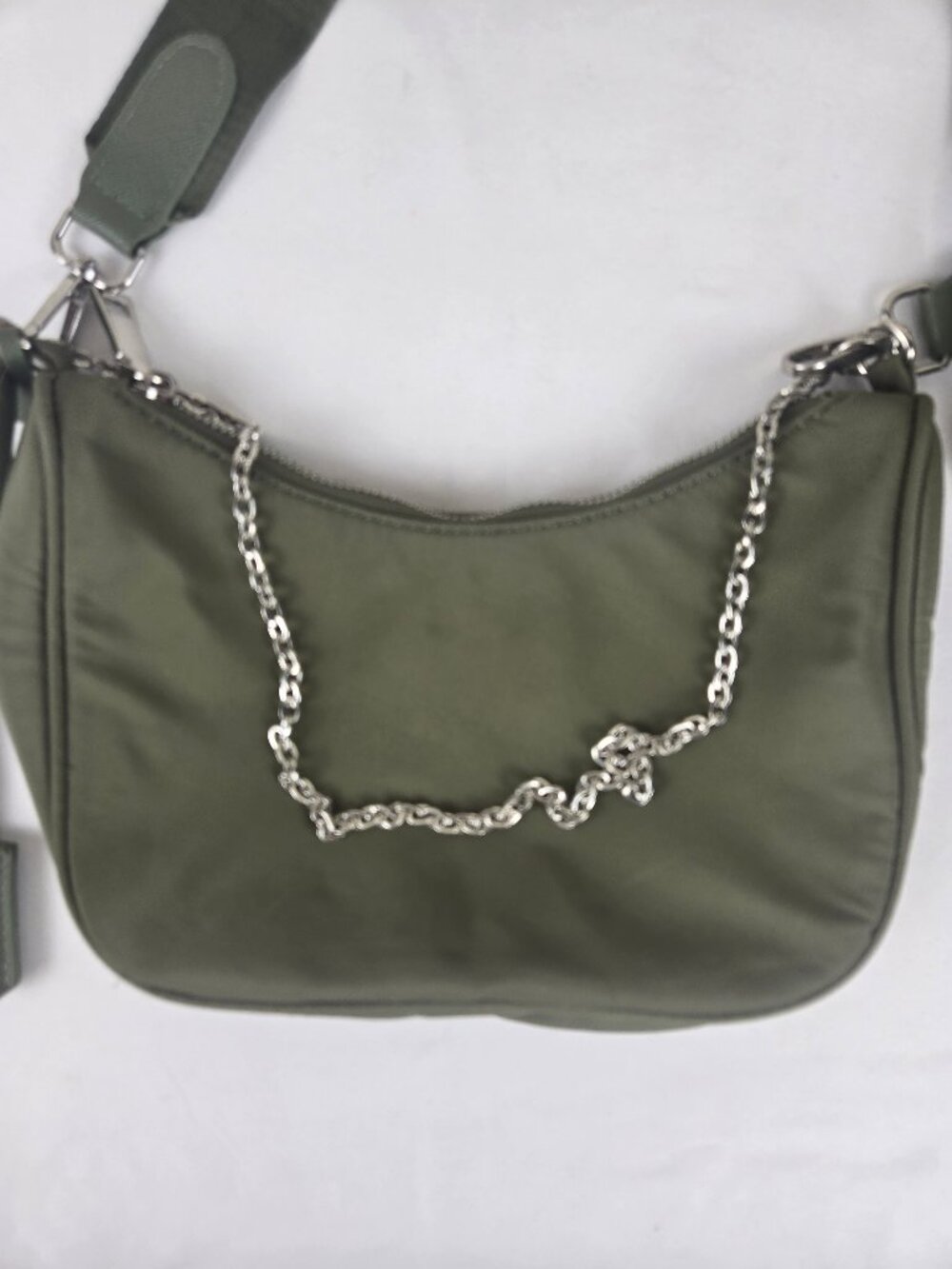 Olive Green NYlon Crossbody Bag Removable Pouch Canvas Adjustable Strap Chain - Picture 5 of 15